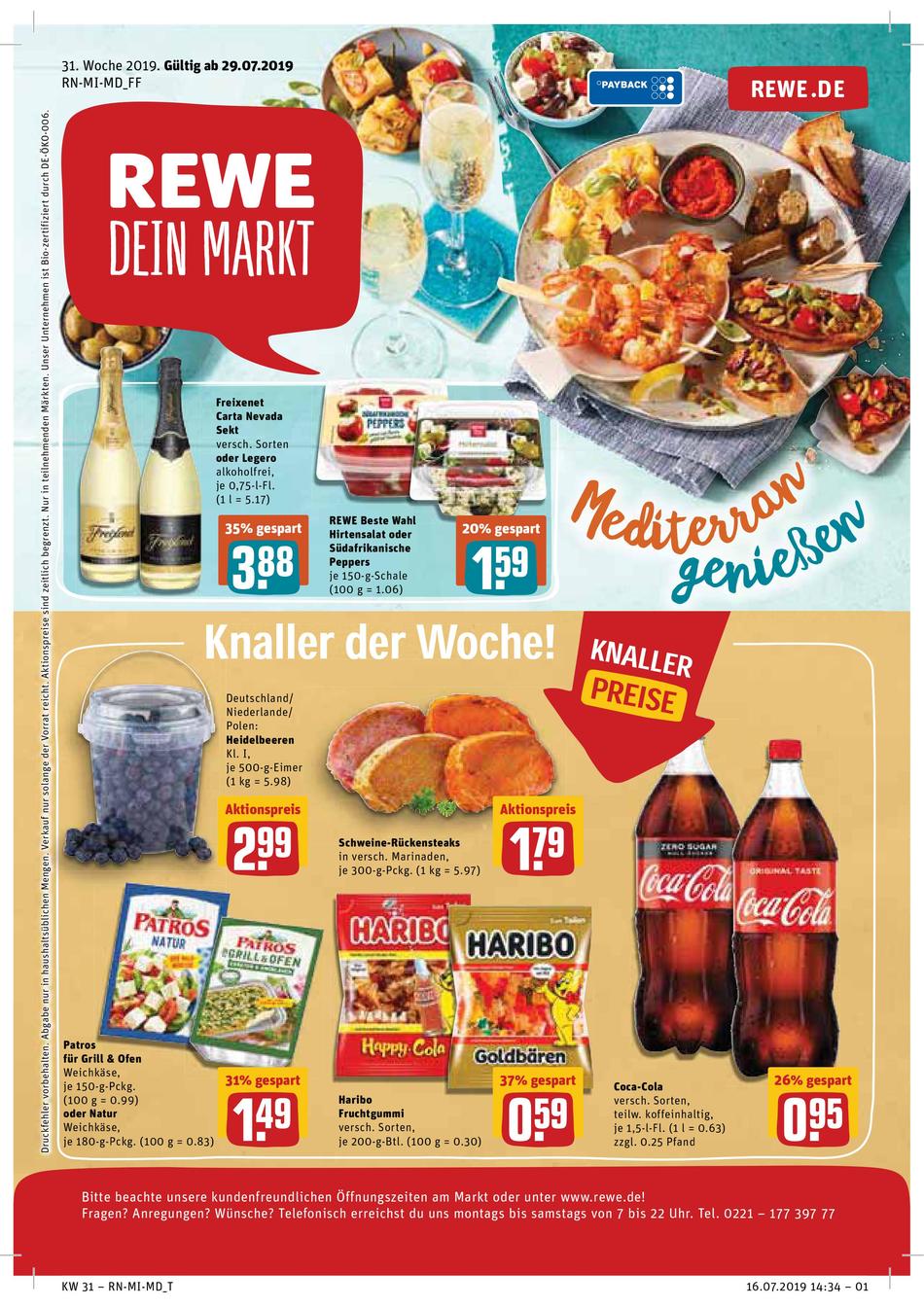 Rewe Prospekt – Angebote ab 29.07.2019 bis 03.08.2019 – Seite 1